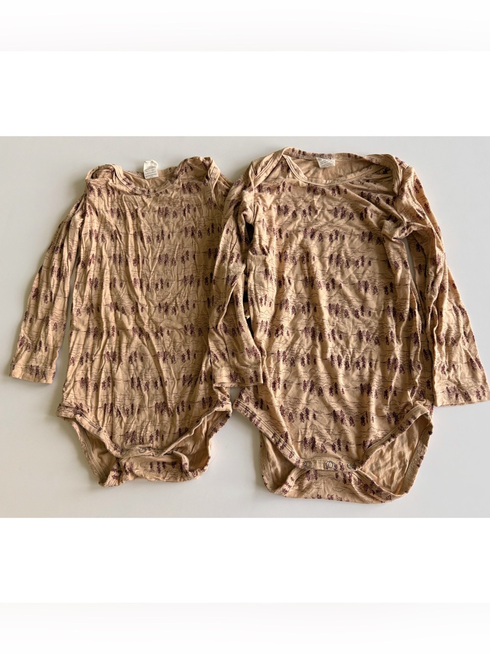 kate quinn Beige Long-Sleeve Printed Baby Bodysuits - 12-18 and 18-24